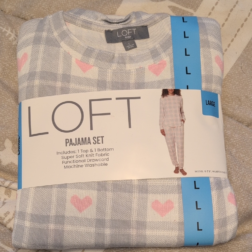 LOFT Pink & Gray Heart Plaid Kids Pajama Set